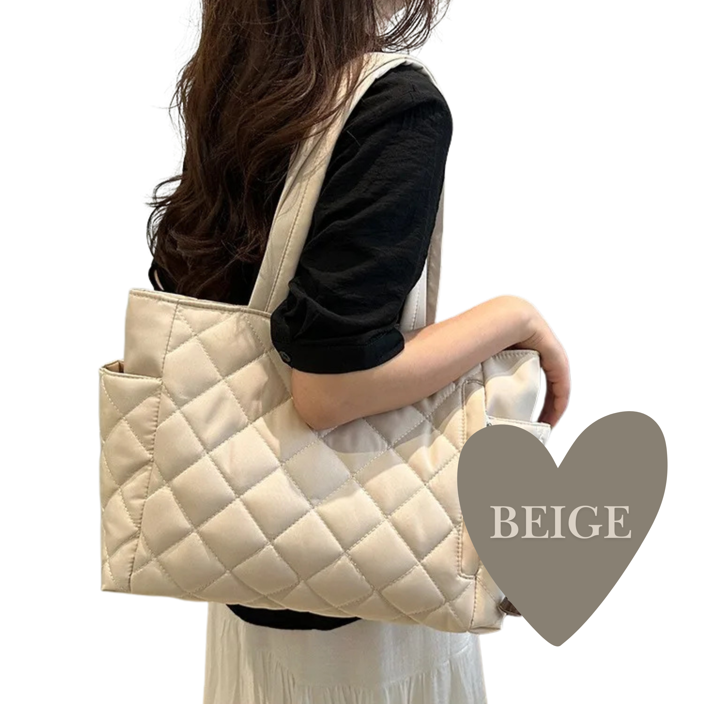 Lumière Quilted Tote - Beige
