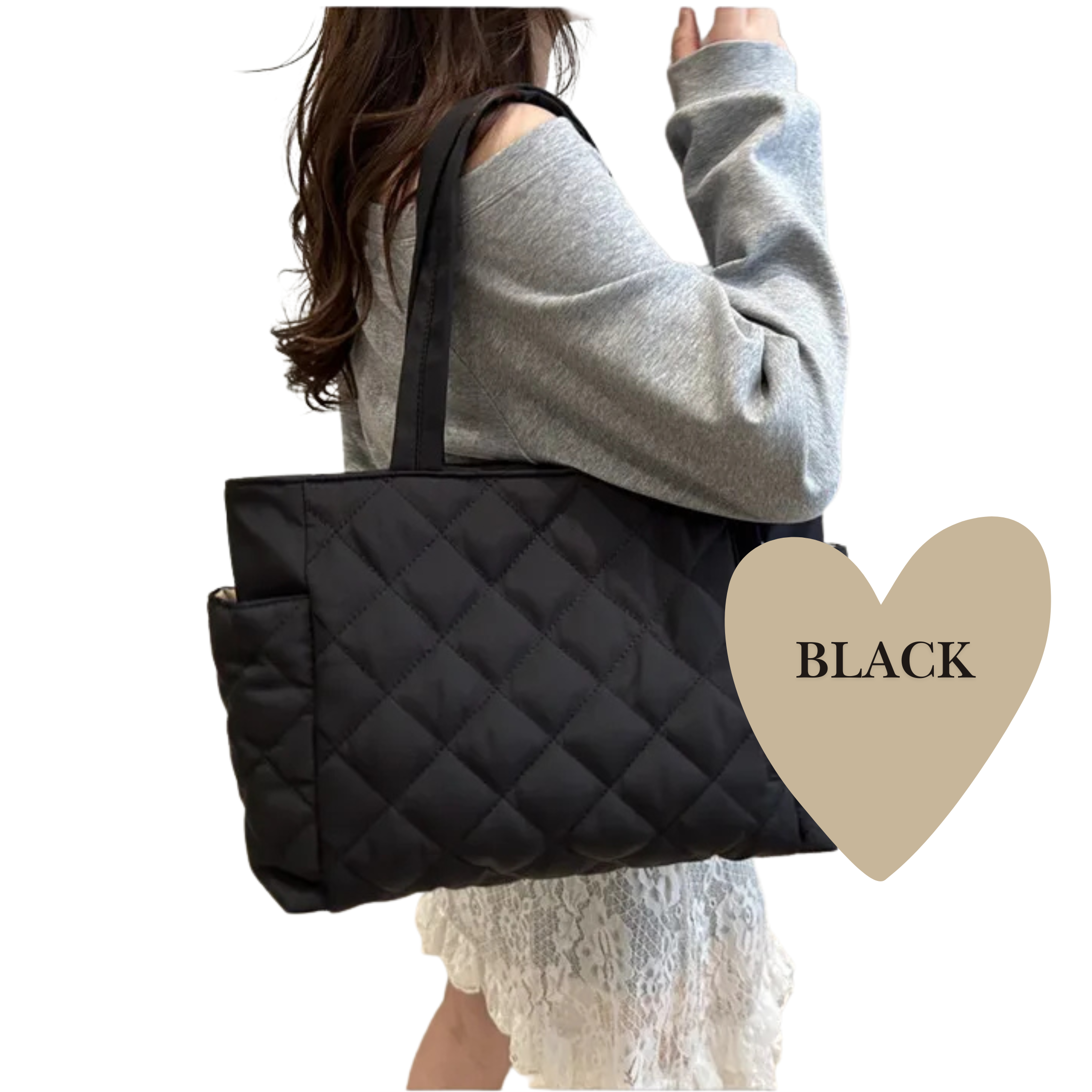 Lumière Quilted Tote - Black