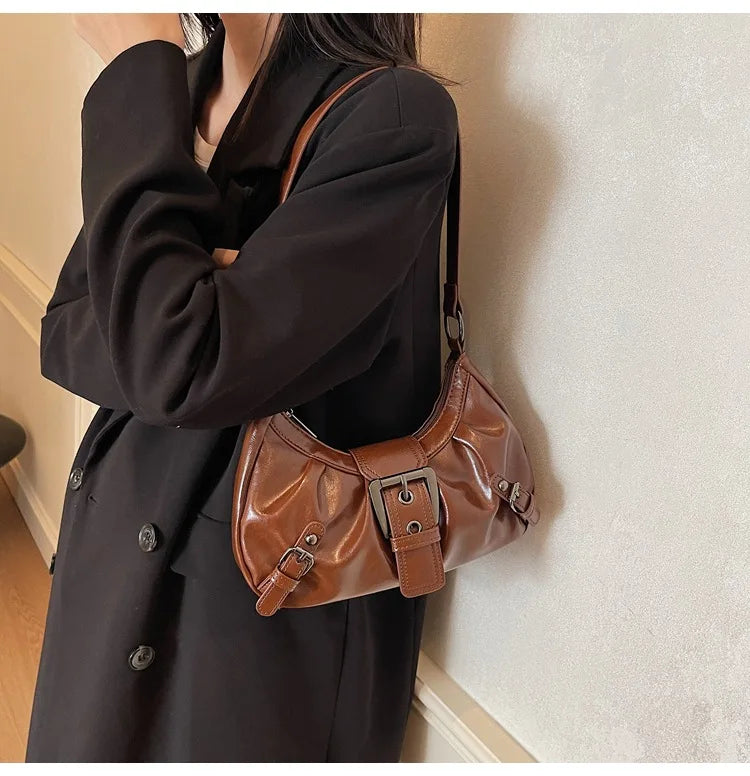 Monroe Buckle Shoulder Bag (Brown)