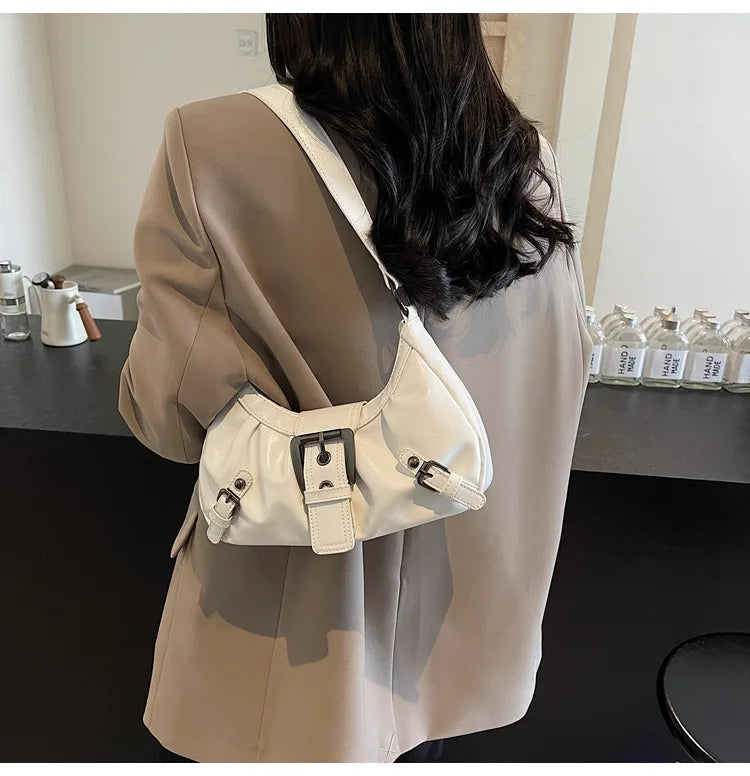 Monroe Buckle Shoulder Bag (White)