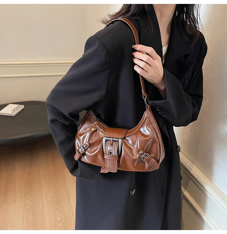 Monroe Buckle Shoulder Bag (Brown)