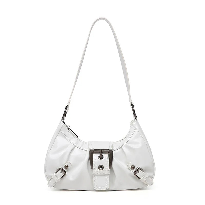 Monroe Buckle Shoulder Bag (White)