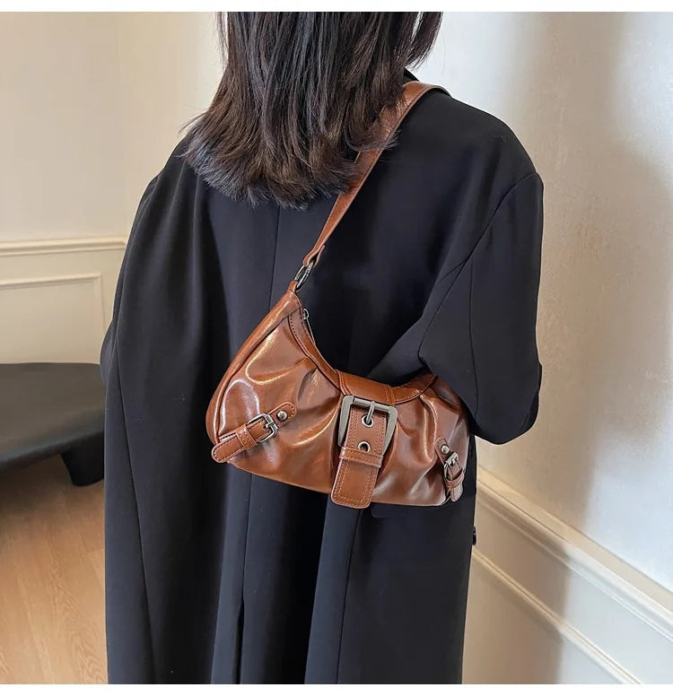 Monroe Buckle Shoulder Bag (Brown)