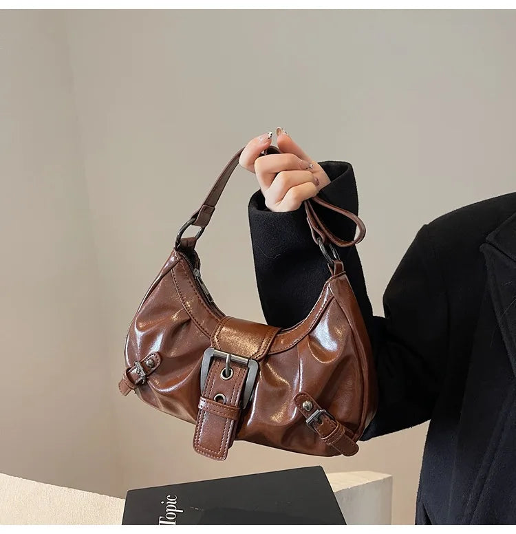 Monroe Buckle Shoulder Bag (Brown)