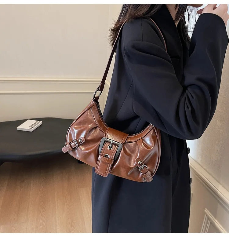 Monroe Buckle Shoulder Bag (Brown)