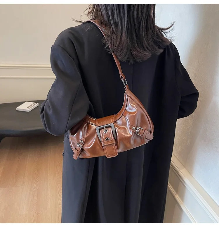 Monroe Buckle Shoulder Bag (Brown)
