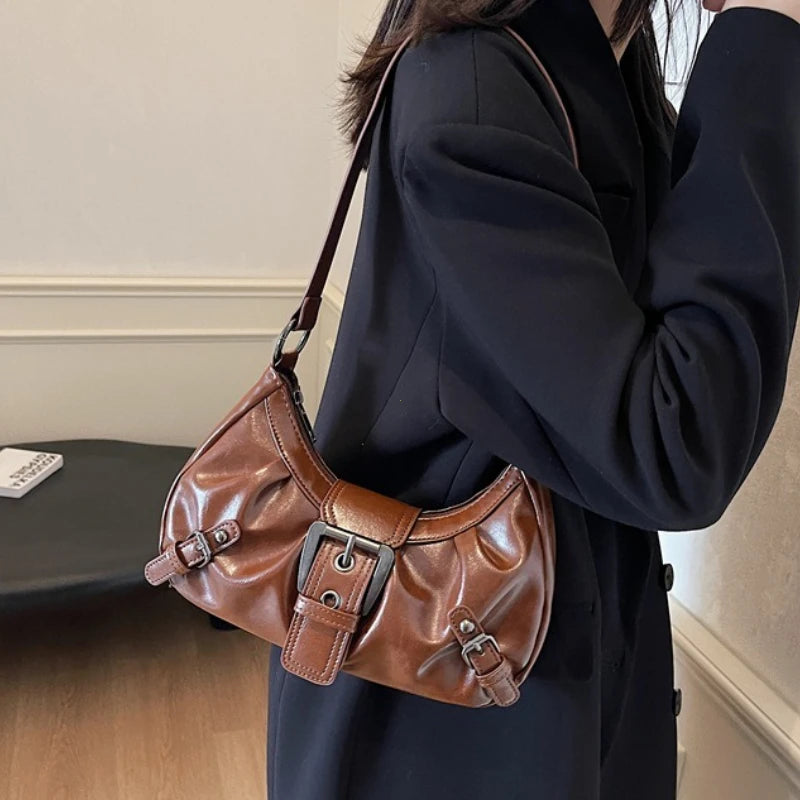 Monroe Buckle Shoulder Bag (Brown)