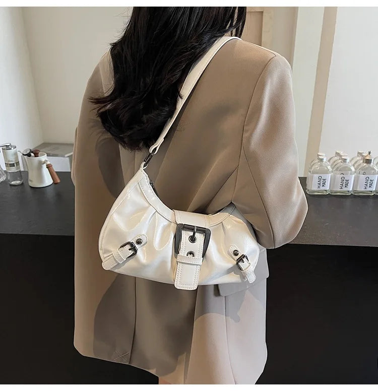 Monroe Buckle Shoulder Bag (White)