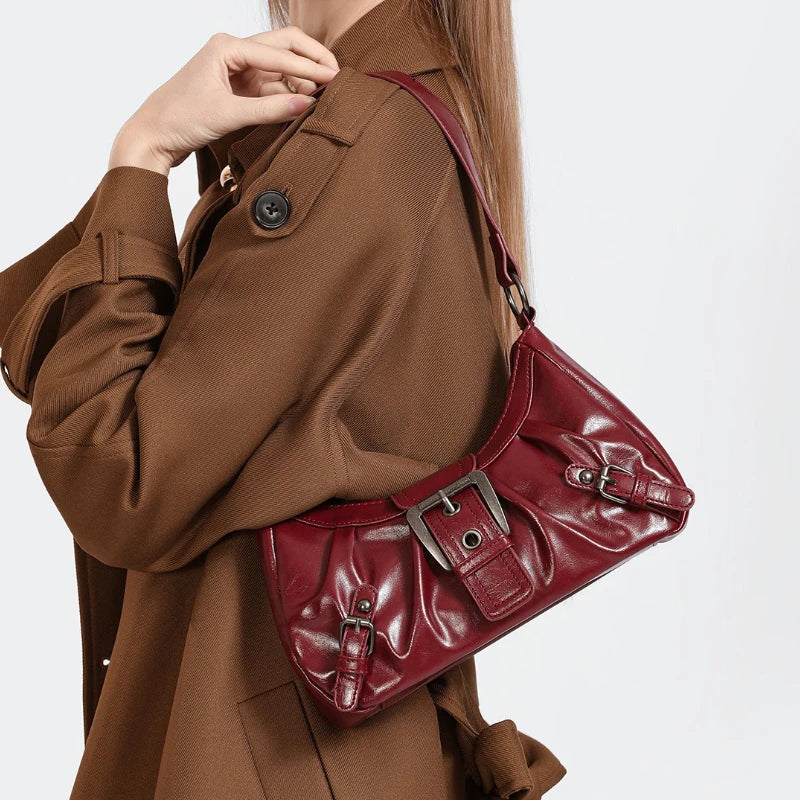 Monroe Buckle Shoulder Bag (Red)