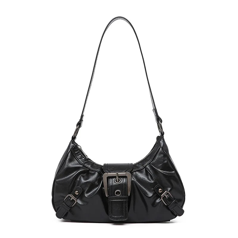 Monroe Buckle Shoulder Bag (Black)
