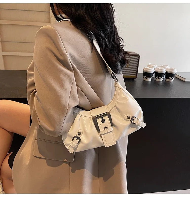 Monroe Buckle Shoulder Bag (White)