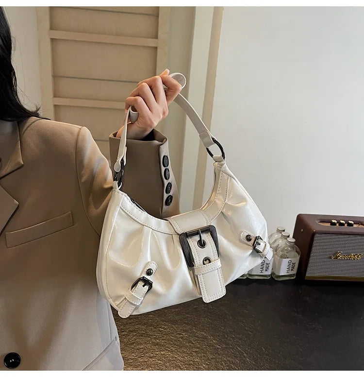 Monroe Buckle Shoulder Bag (White)