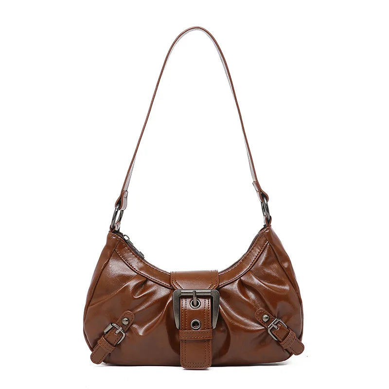 Monroe Buckle Shoulder Bag (Brown)
