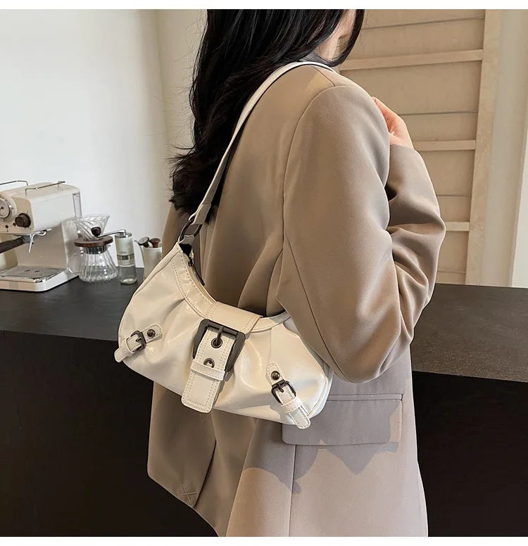 Monroe Buckle Shoulder Bag (White)